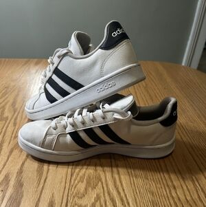 Size 10 White And Black Adidas Grand Court Shoes